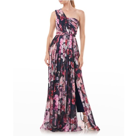 KAY UNGER Women's Layla Wrap Maxi Romper Gown Dress Size 2 Navy Floral $468 NWT - Picture 1 of 5